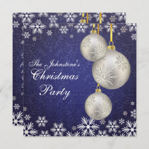 Platinum Silver Christmas Balls Blue Invitation