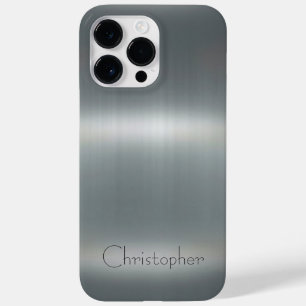 Platinum Silver Stainless Steel Print Case-Mate iPhone 14 Pro Max Case