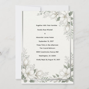 Platinum Silver & White Magnolia Invitation