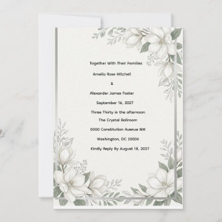 Platinum Silver & White Magnolia Invitation