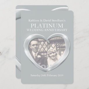 Platinum wedding heart photo anniversary invite