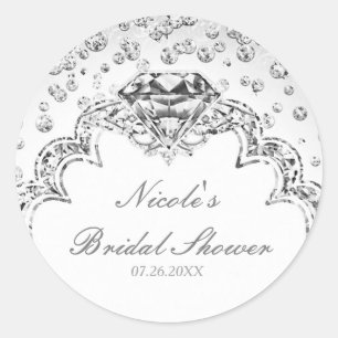 Platinum White Silver Diamond Bling Elegant Favour Classic Round Sticker