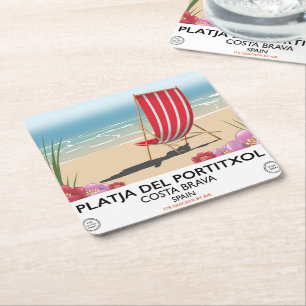 Platja del Portitxol, Costa Brava, Spain Square Paper Coaster