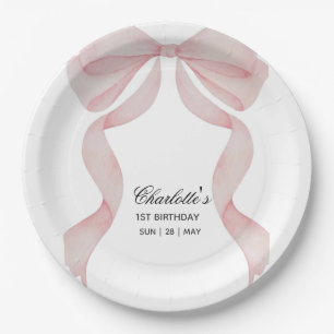 Plato de papel Pink Bow Girls Birthday Paper Plate