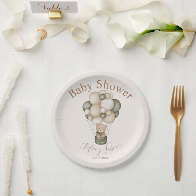 Plato De Papel Teddy Bear Baby Shower Boy español Paper Plate (Wedding)