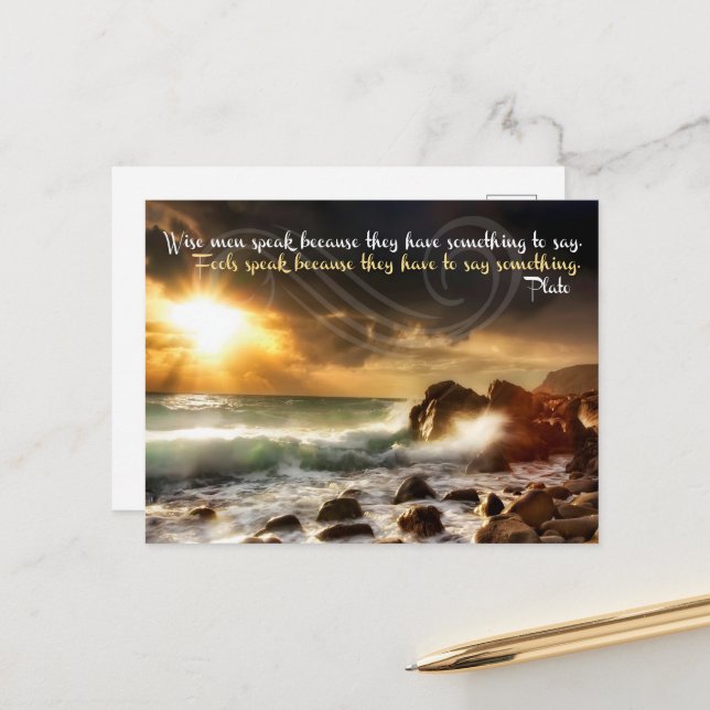 Plato Inspirational Quote "Wise men speak" Postcard (Front/Back In Situ)