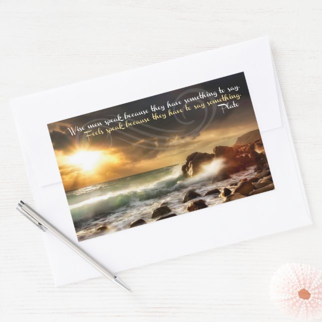 Plato Inspirational Quote "Wise men speak" Rectangular Sticker (Envelope)