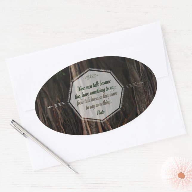 Plato Inspirational Quote "Wise men talk" Oval Sticker (Envelope)
