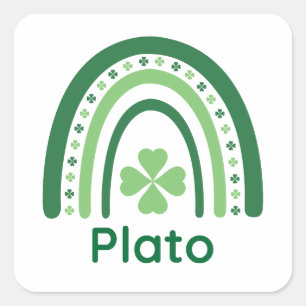 Plato Name Clover Boho Rainbow Square Sticker