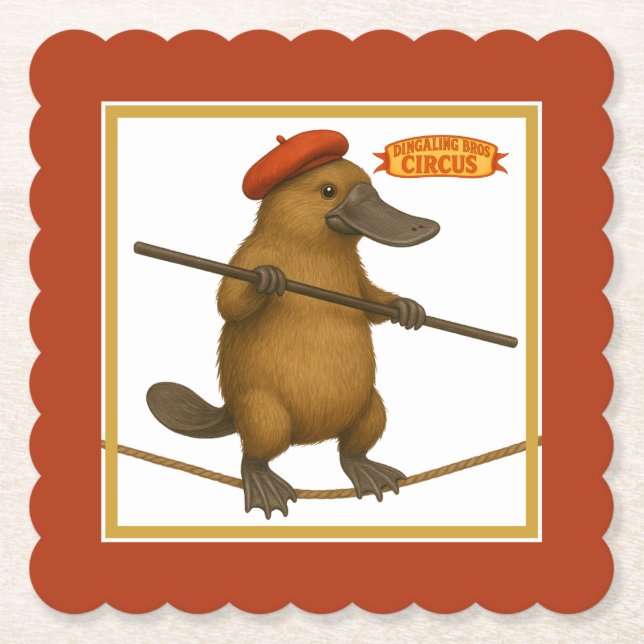 Plato platypus tightrope walker paper coaster (Front)