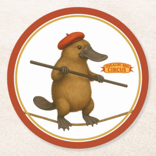 Plato platypus tightrope walker round paper coaster