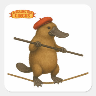 Plato platypus tightrope walker square sticker