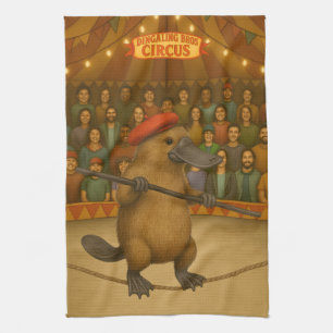 Plato platypus tightrope walker tea towel