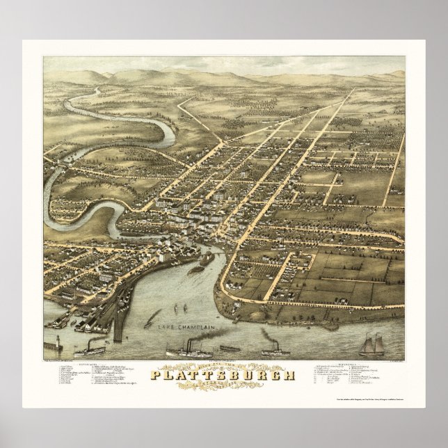 Plattsburgh, NY Panoramic Map - 1877 Poster (Front)