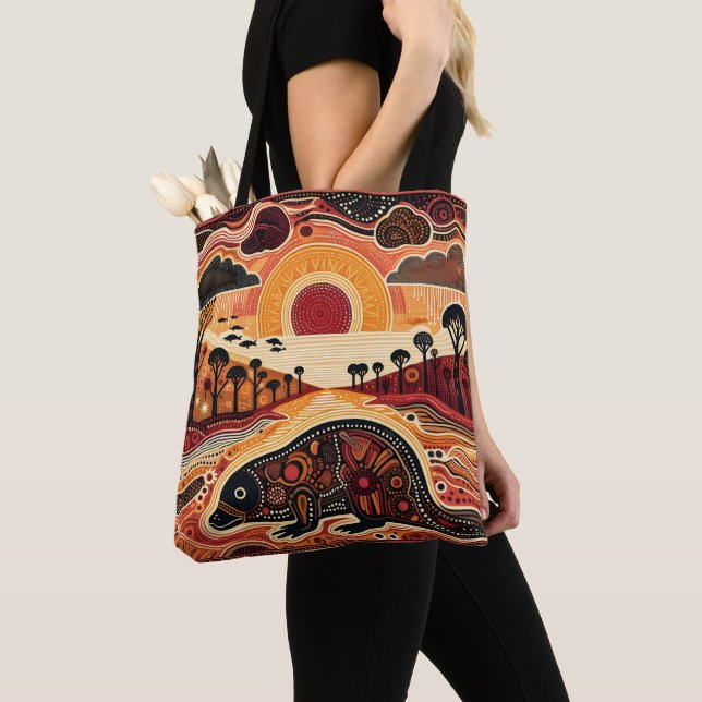Platypus Aboriginal Art style Colourful wildlife Tote Bag (Close Up)