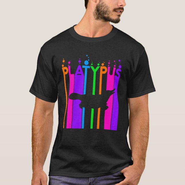 Platypus Animal Rainbow Bubble With Silhouette T-Shirt (Front)