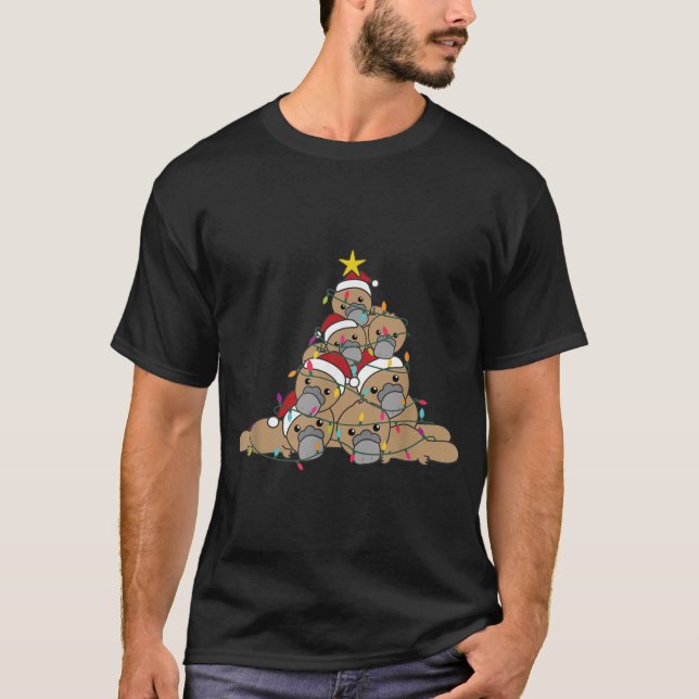 Platypus Christmas Tree Funny Christmas Animals T-Shirt (Front)
