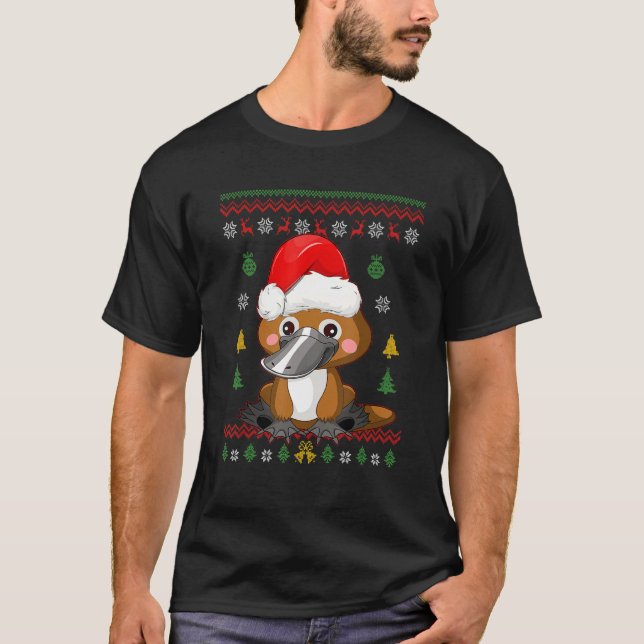 Platypus Christmas Tree Santa Hat Ugly Xmas Duckbi T-Shirt (Front)
