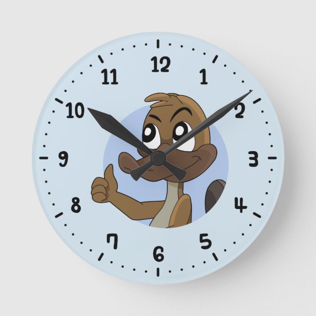 Platypus giving thumbs up cartoon round clock (Front)