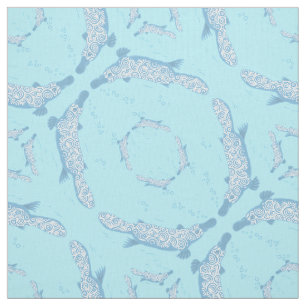 Platypus swimming blue circular pattern fabric