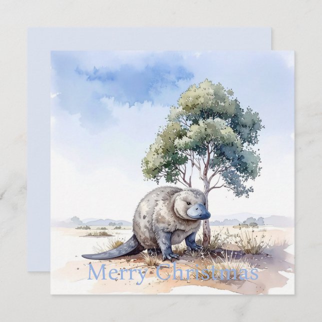 Platypus under gumtree Merry Christmas Holiday Card (Front/Back)