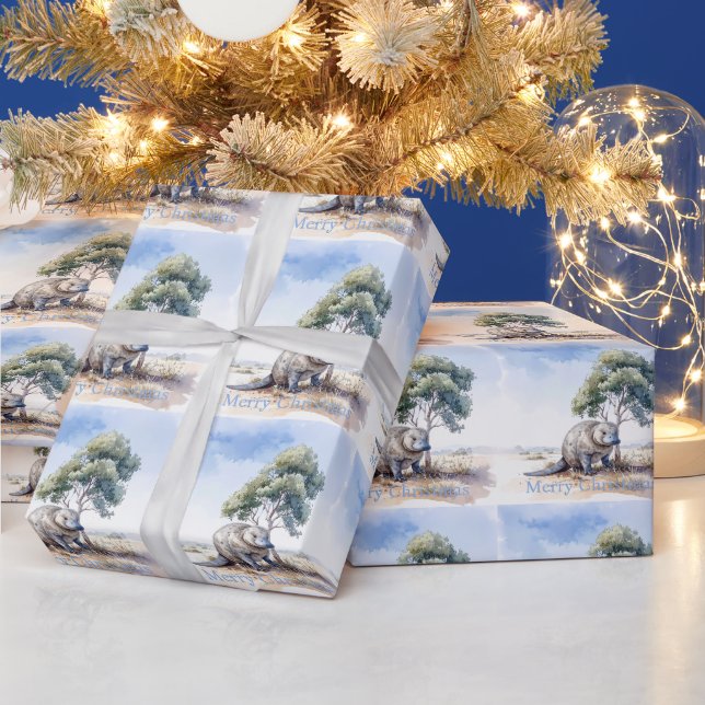 Platypus under gumtree Merry Christmas Wrapping Paper (Holidays)