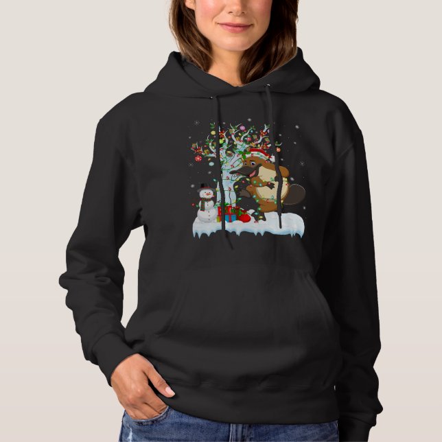 Platypus Xmas Tree Lighting Santa Hat Platypus Chr Hoodie (Front)