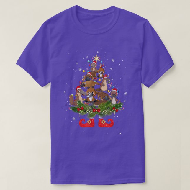 Platypuss Christmas Tree Lights Cute Santa Hat Lov T-Shirt (Design Front)