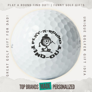 Play A Round Find Out Funny Vintage Mascot Golfer Golf Balls
