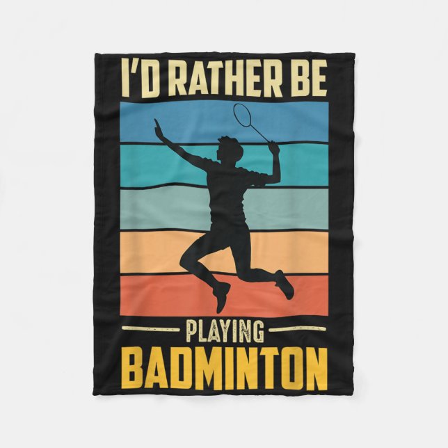 Play Badminton Shuttle Retro Badminton Player Game Fleece Blanket (Front)