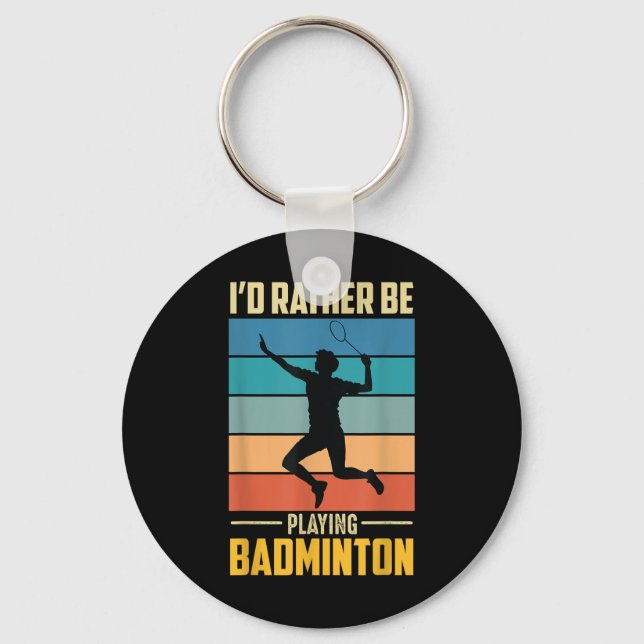 Play Badminton Shuttle Retro Badminton Player Game Key Ring (Front)