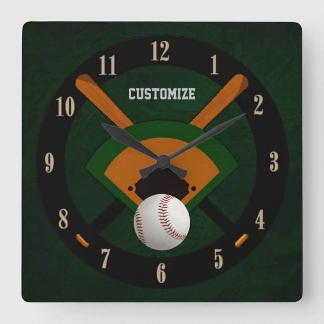 Play Ball Baseball Square Wall Clock (Front)