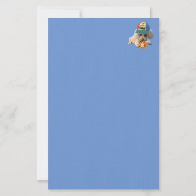 Play Ball Poodle Matching Blue Stationery (Front)