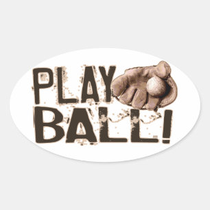 Play Ball Retro Ball Glove Oval Sticker