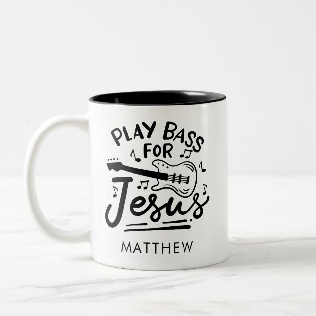 Play Bass For Jesus Christian Musician Two-Tone Coffee Mug (Left)