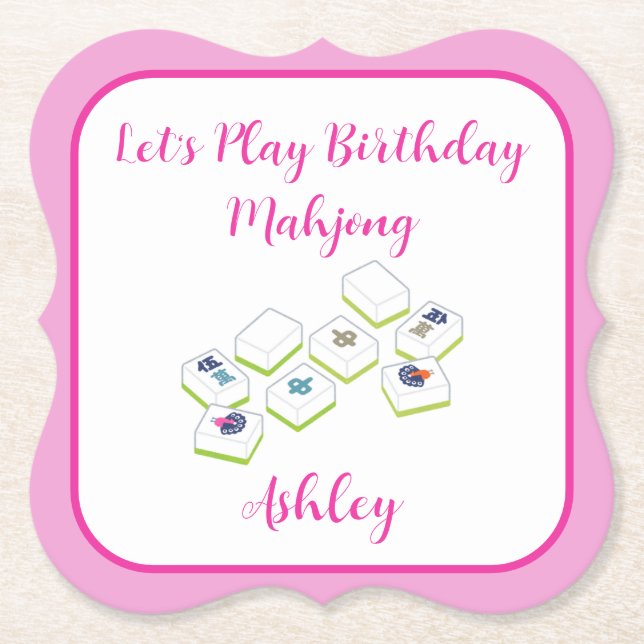 Play Birthday Mahjong PERSONALIZE Paper Coaster (Front)