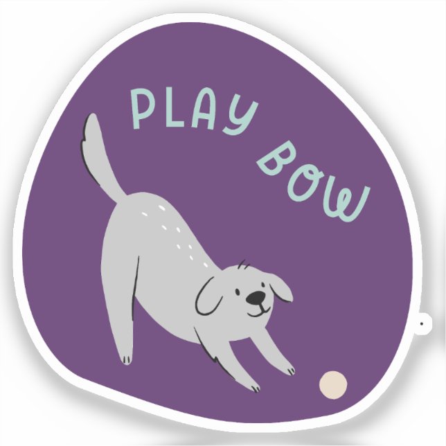 Play bow cute illustrated dog purple turquoise (Front)