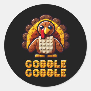 Play Building Blocks Turkey Thanksgiving Builder B Classic Round Sticker