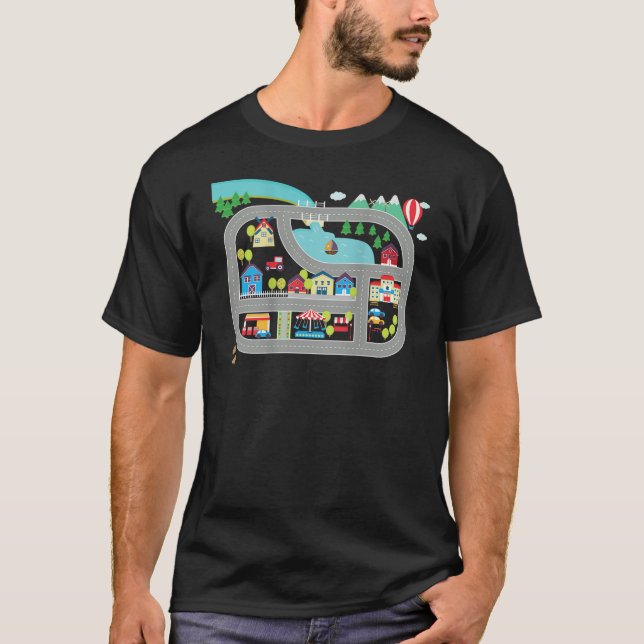 Play cars on dad s back mat road car race track T  T-Shirt (Front)