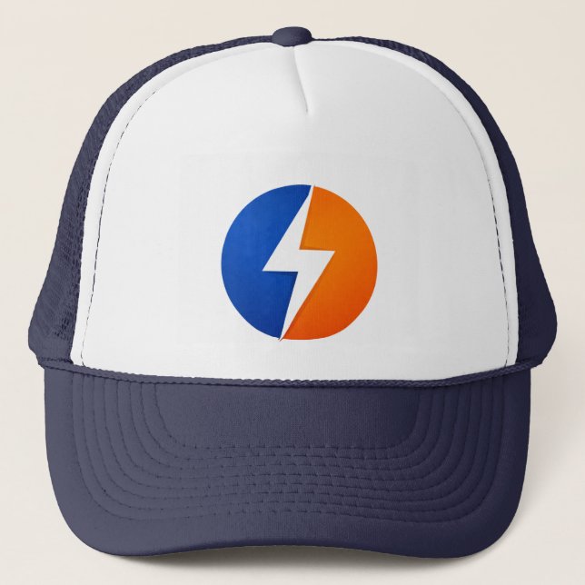 Play Charged Bolt Logo Trucker Hat – Blue & Orange (Front)