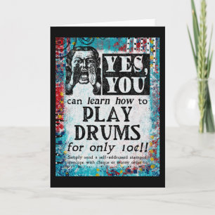 Play Drums - Funny Vintage Ad Card