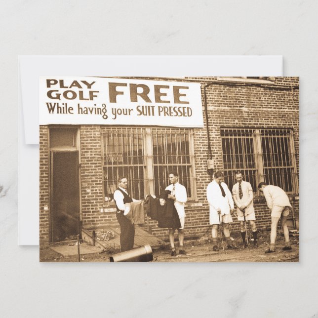 Play Golf Free (While Having Your Suit Pressed) Invitation (Front)