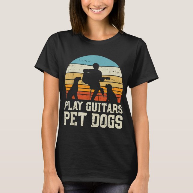 Play Guitars Pet Dog Retro Music Guitarist Animal  T-Shirt (Front)