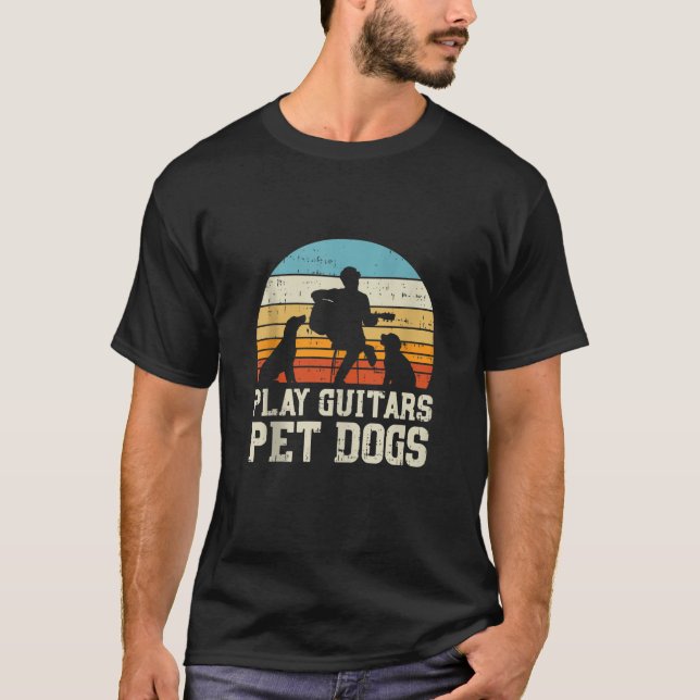 Play Guitars Pet Dog Retro Music Guitarist Animal  T-Shirt (Front)
