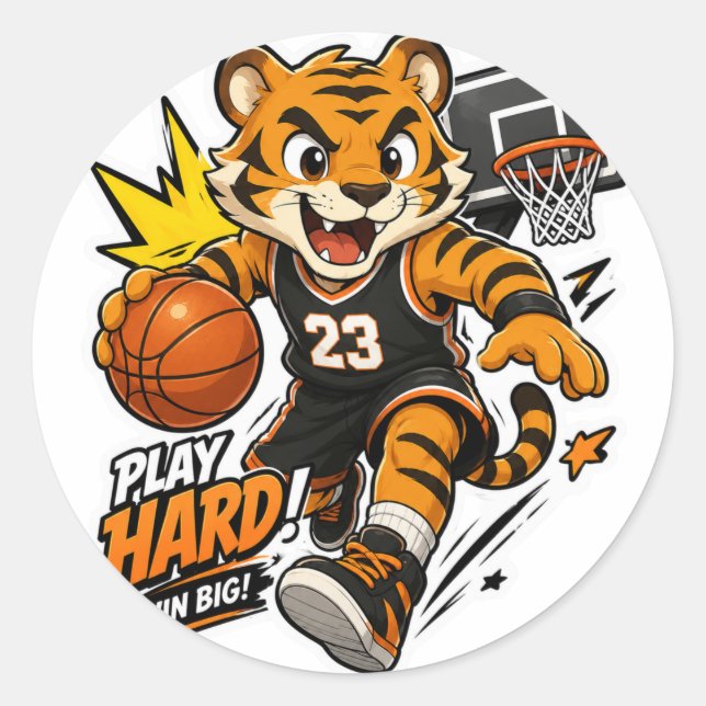 PLAY HARD WIN BIG TIGER BASKETBALL STICKER (Front)