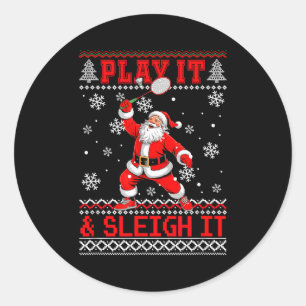 Play It & Sleigh It Christmas Sweater Badminto Classic Round Sticker