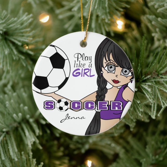 Play Like A Girl | Soccer | Purple Ceramic Ornament (Tree)