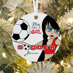 Play Like A Girl   Soccer   Red  Metal Tree Decoration
