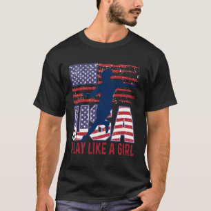 Play Like Girl Usa Flag Football Team Women Game G T-Shirt