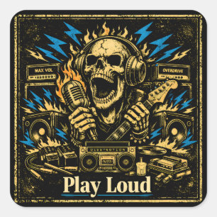 Play Loud – Volume Up Music Rebellion Square Sticker